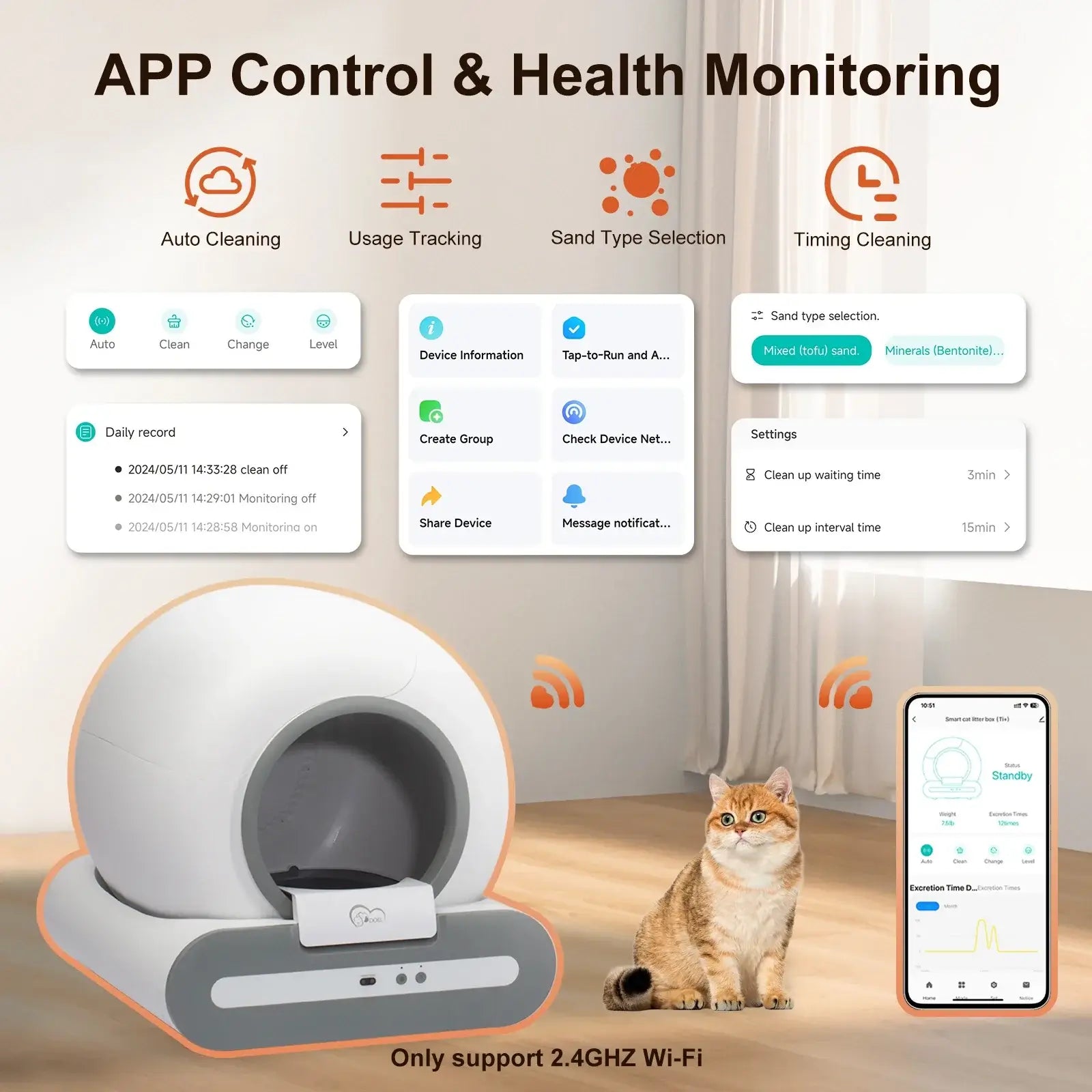 Smart Self-Cleaning Litter Box™ | Automatic Home Hygiene Solution with APP control, usage tracking, and health monitoring features.
